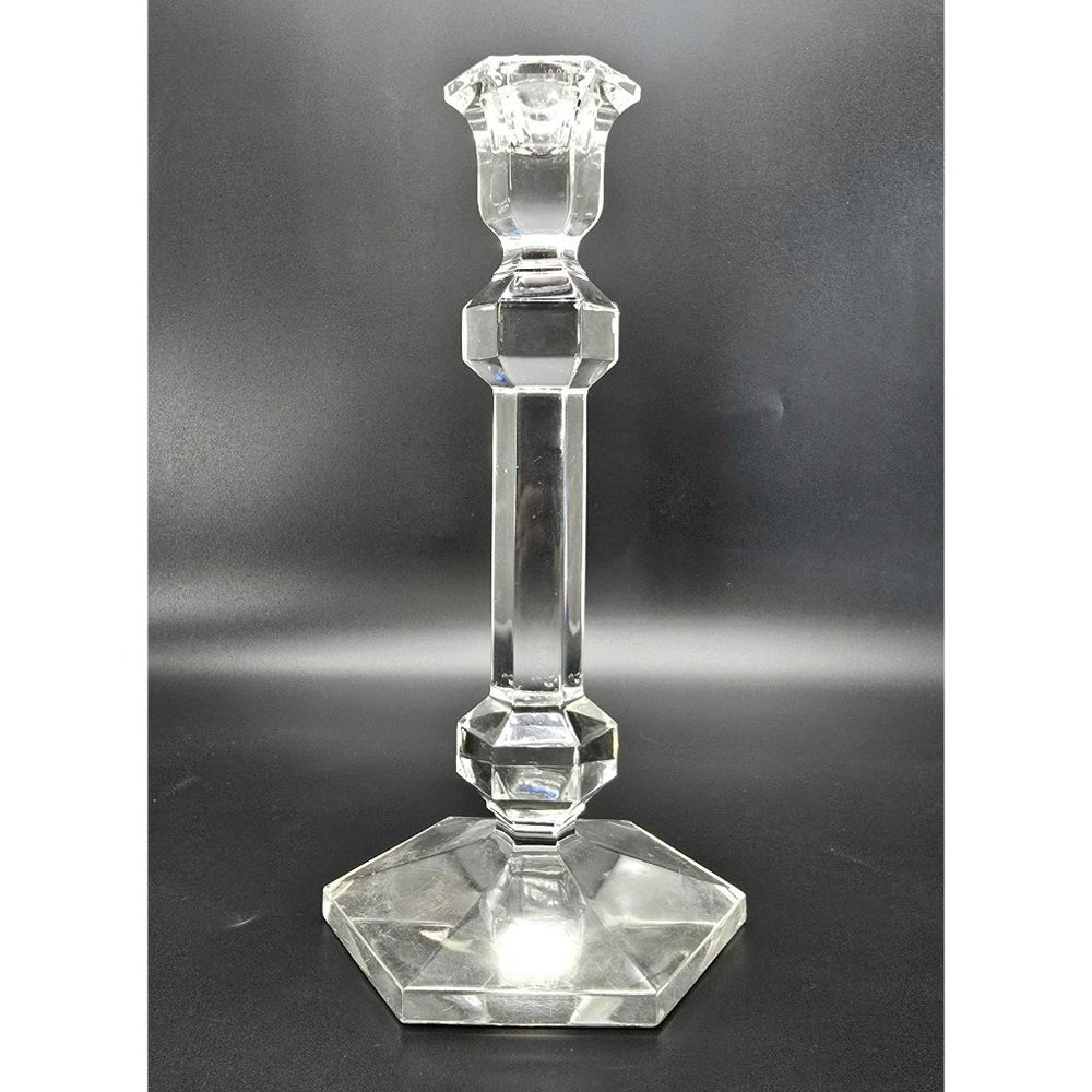 Vintage Val St Lambert Gardenia Lead Crystal Hexagonal Candlestick Holder JE3813
